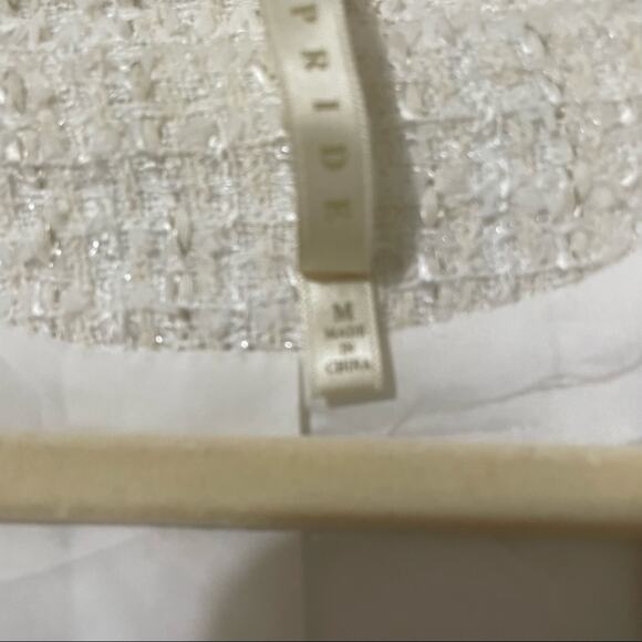 Truth & Pride Cream Tweed Moto Zip Blazer Jacket With Metallic Thread Womens M - Picture 4 of 10